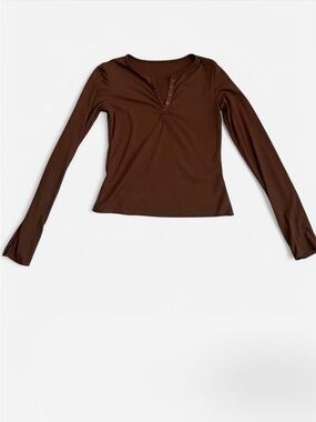 SHEIN Brown Long Sleeve Henley Top